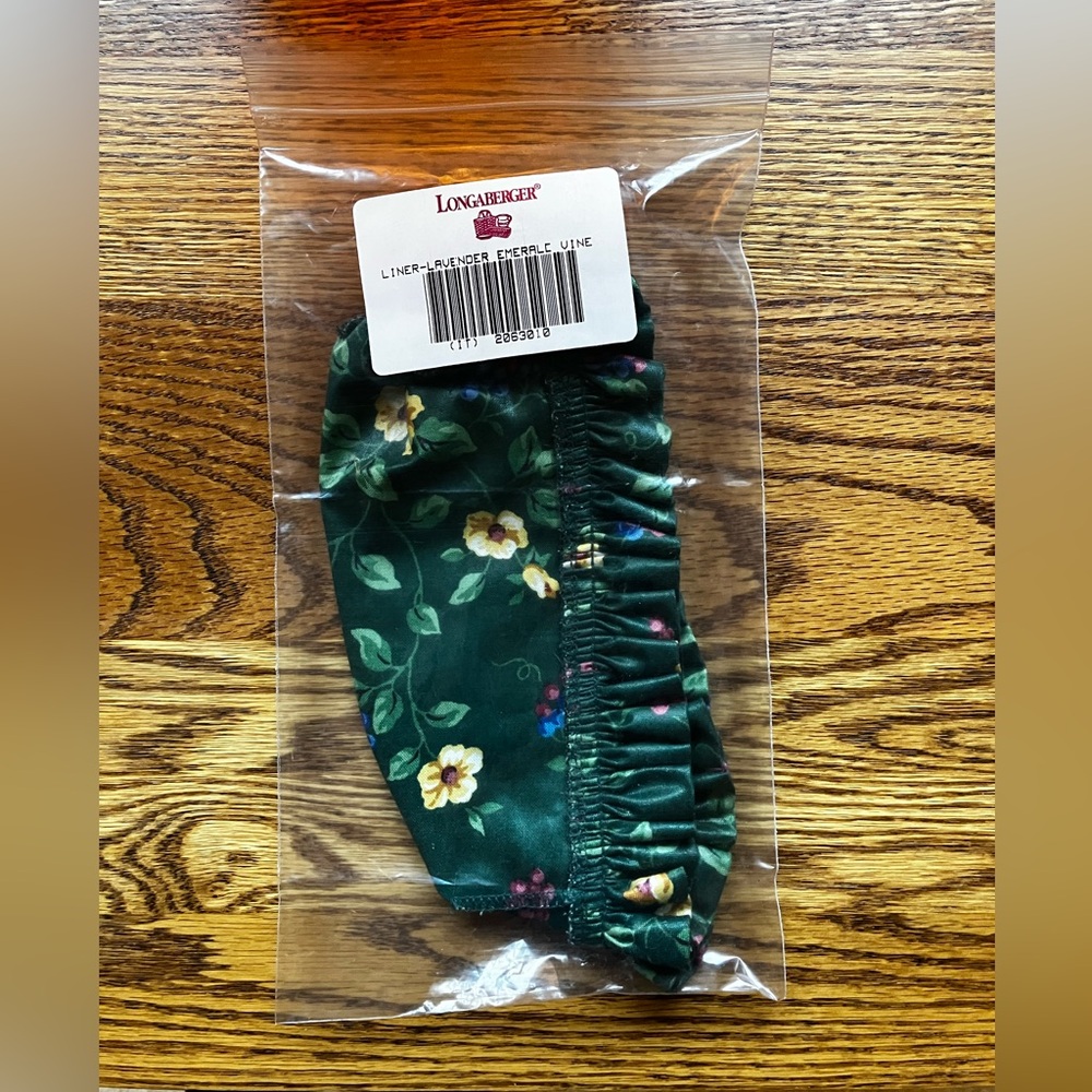 New In Bag Longaberger Lavendar Booking Basket Emerald Vine Fabric Liner 2063010
